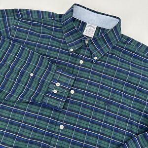 Brooks Brothers 1818 Men Dress Button Down Shirt XL Long Sleeve Green Blue White